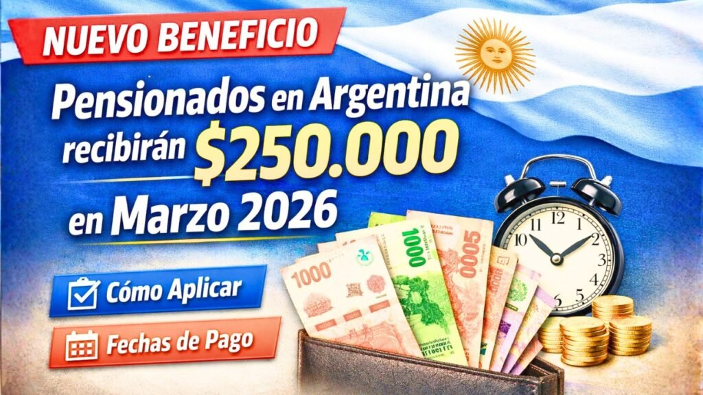 Nuevo beneficio: Pensionados en Argentina recibirán $250.000 en marzo 2026 – Cómo aplicar y fechas de pago
